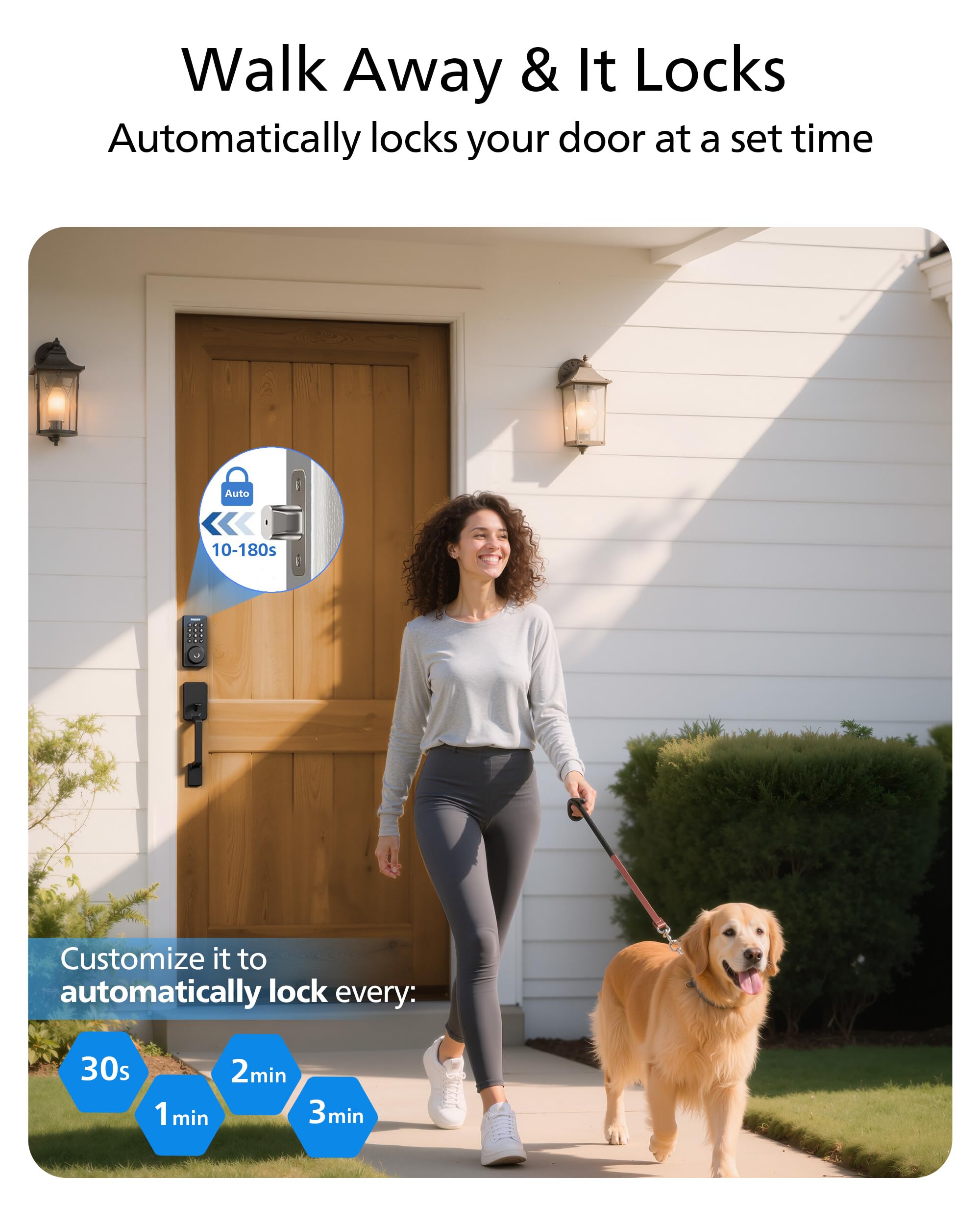 Auto-lock setting on Philips lock ranging from 10 to 180 seconds.