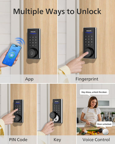 Close-up of Philips lock fingerprint sensor for fast unlock.