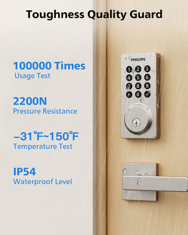 Philips WiFi smart door lock custom passwords for family and guests.