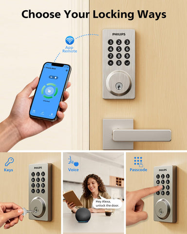Philips WiFi smart door lock physical buttons for reliable entry.