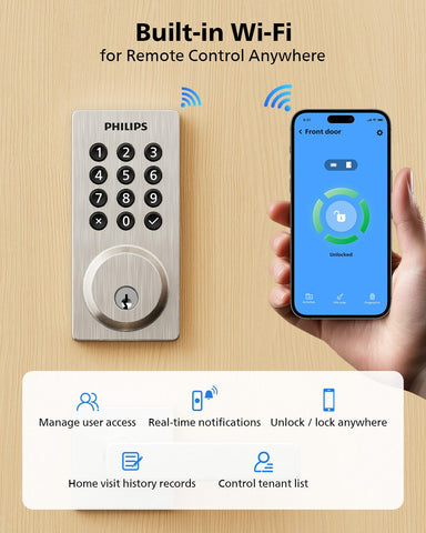 Philips WiFi smart door lock app control enables remote access.