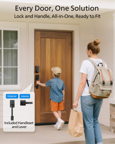 DIY installation view showing compatibility with standard doors.
