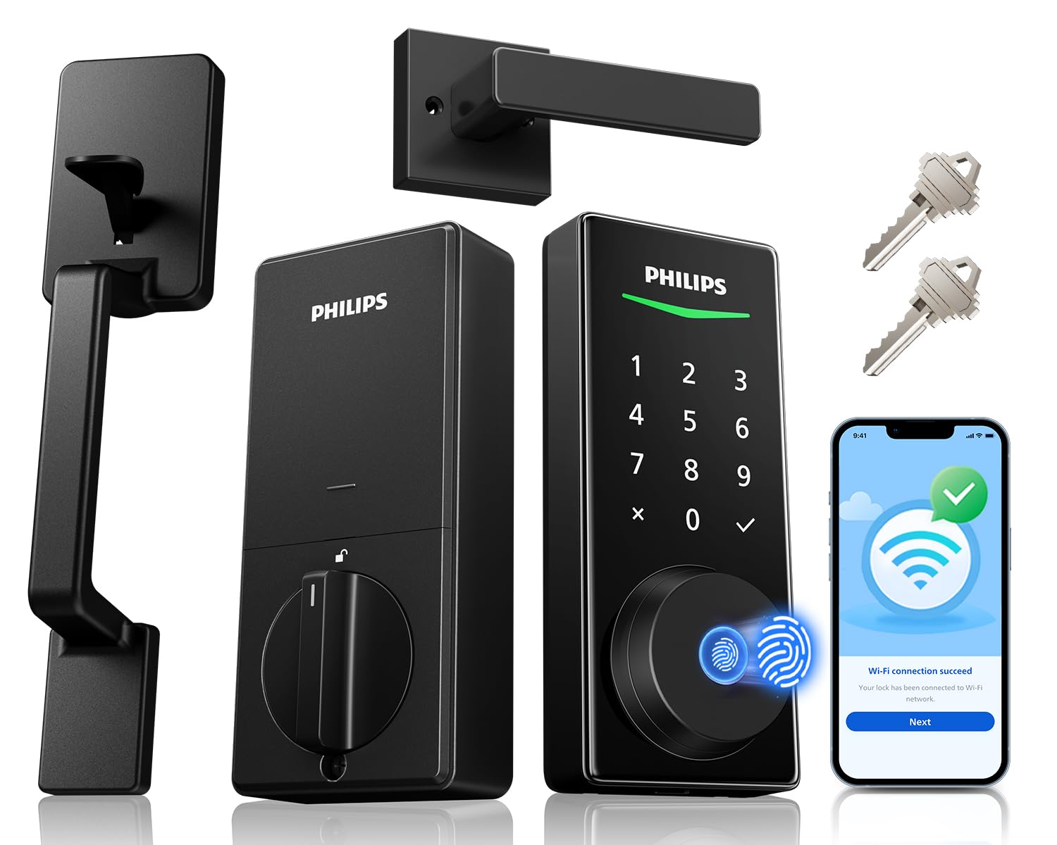 Philips WiFi smart lock with front door handle set enables keyless entry