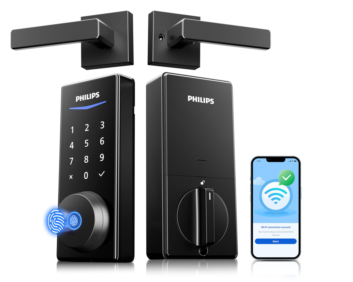 Philips Wi‑Fi Smart Lock front view with handles for keyless entry.