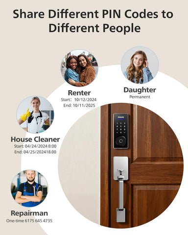 Philips Wi-Fi Smart Lock with Handle auto lock for hands-free security.