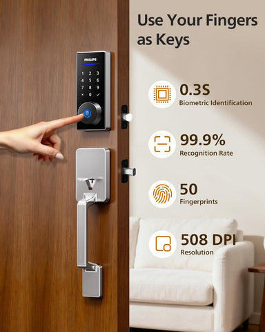 Philips Wi-Fi Smart Lock with Handle voice control compatible with Alexa and Google Assistant.