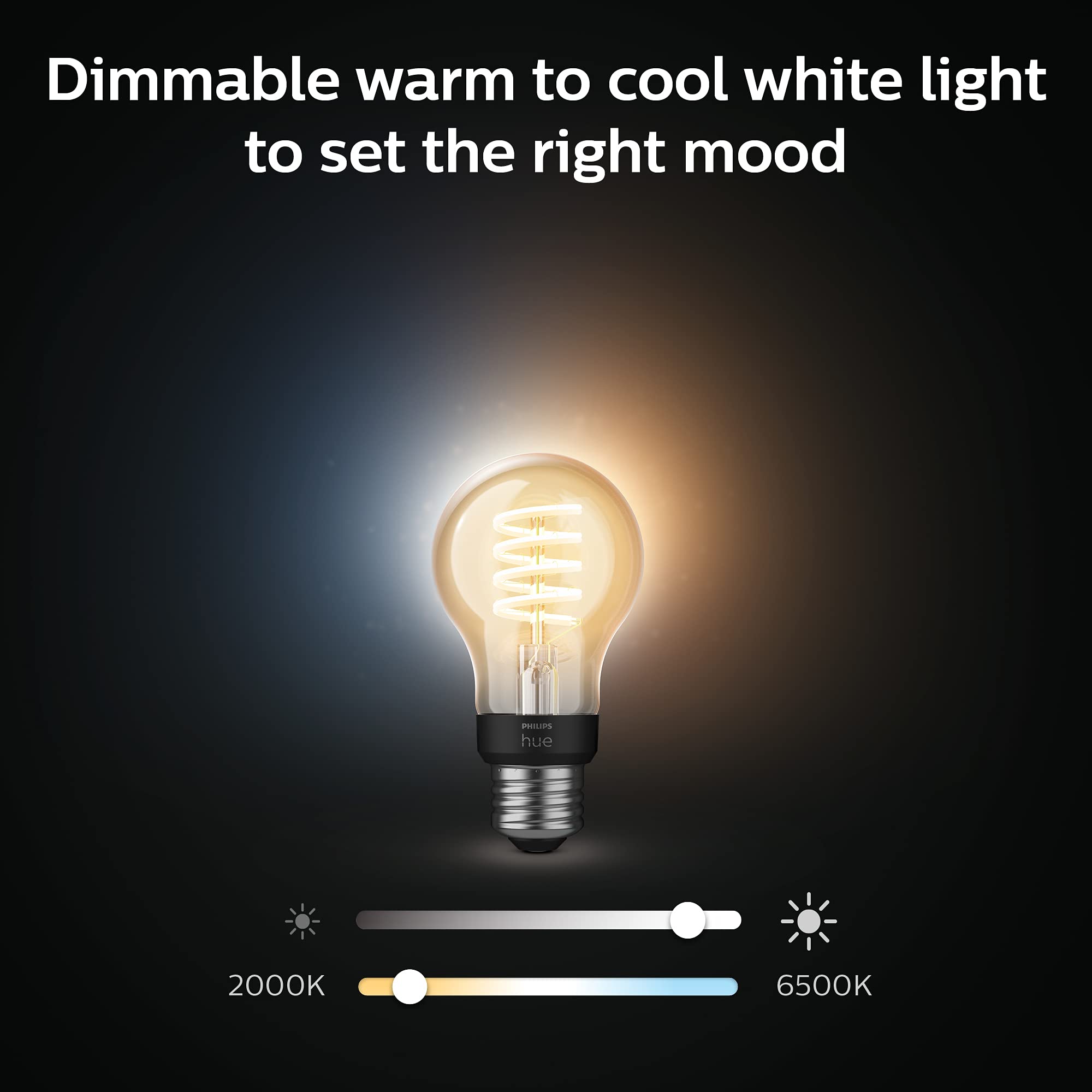 Philips Hue bulb in a wall fixture highlighting voice control with a smart assistant.