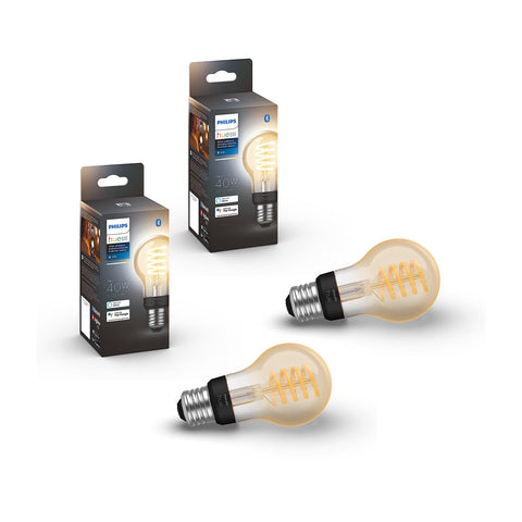 Philips Hue smart 40W filament bulb in ambiance mode for cozy lighting.