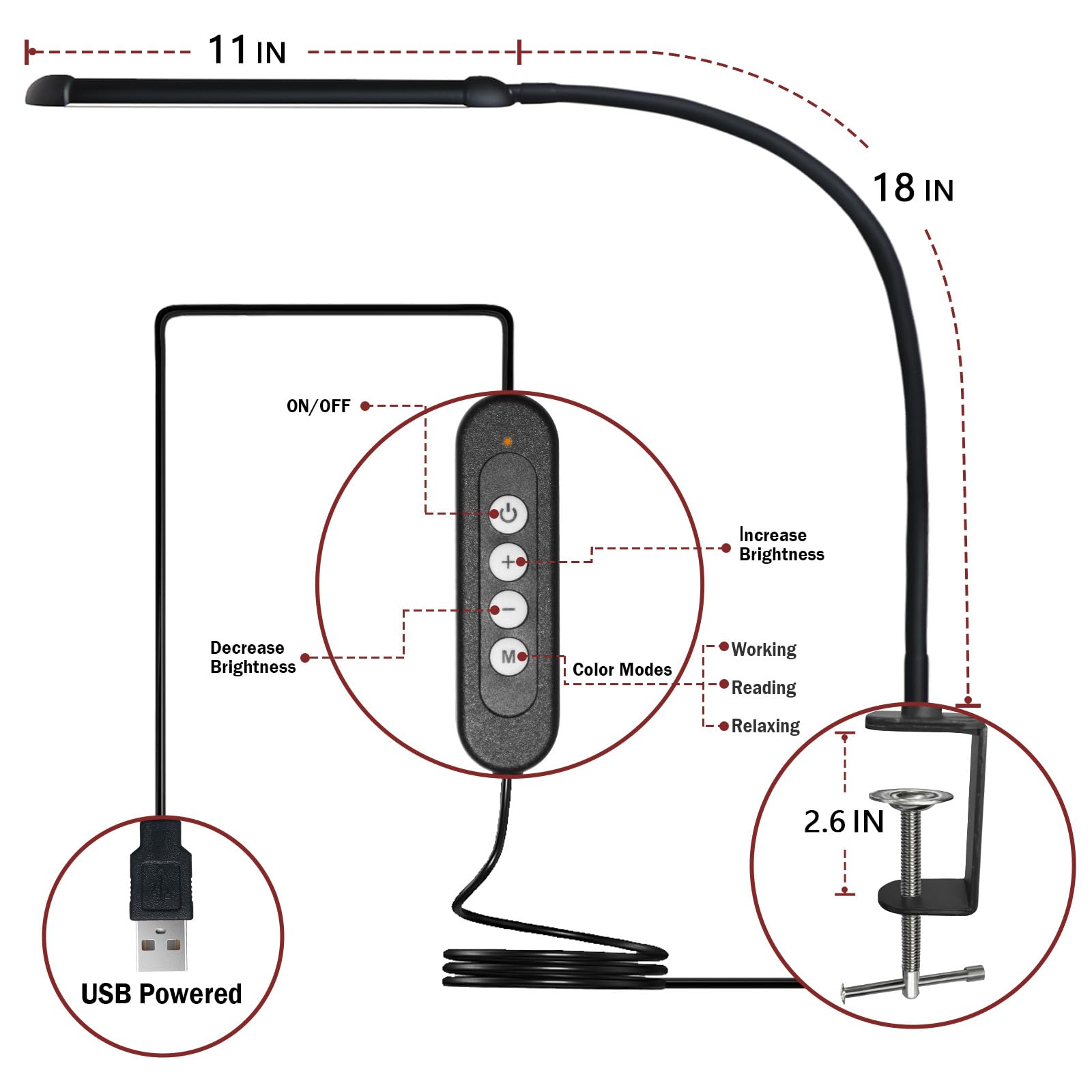 Phimuezl desk lamp color modes provide warm to cool light