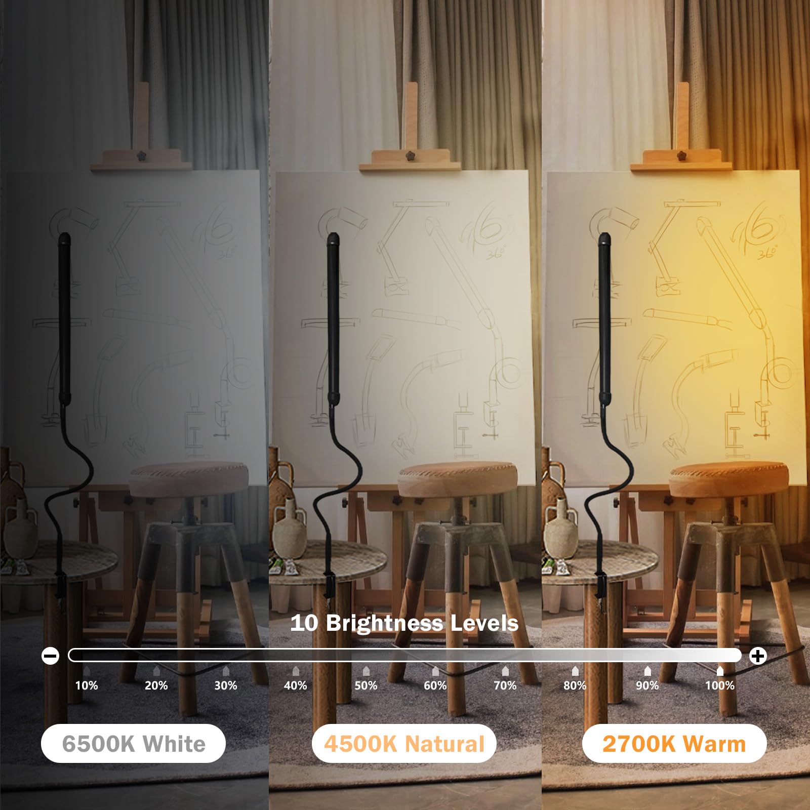 Phimuezl gooseneck lamp with 360° adjustability for study tasks