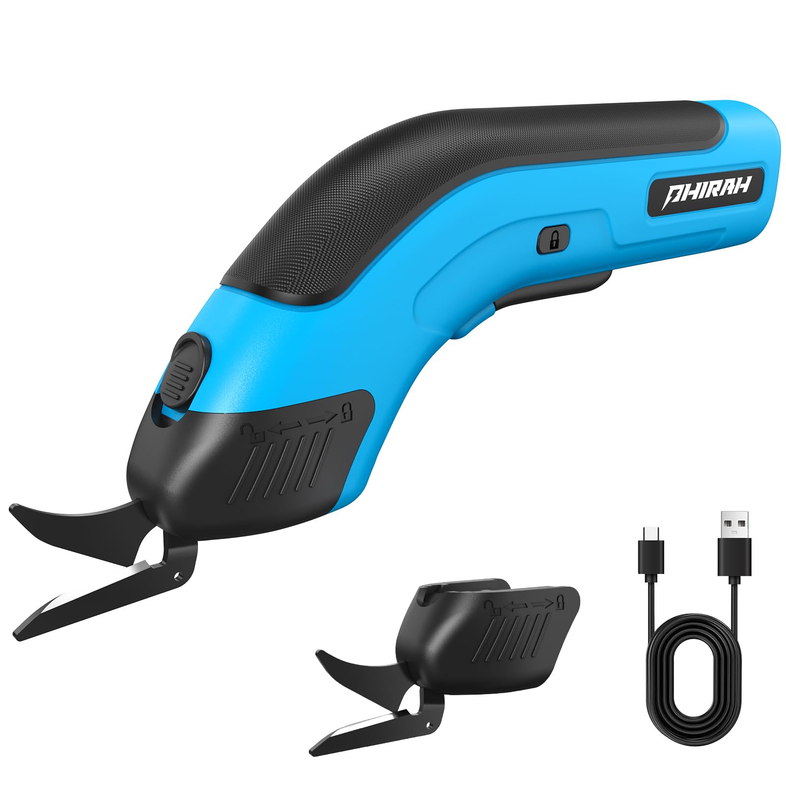 PHIRAH cordless electric scissors charging via USB for quick top-ups during crafting