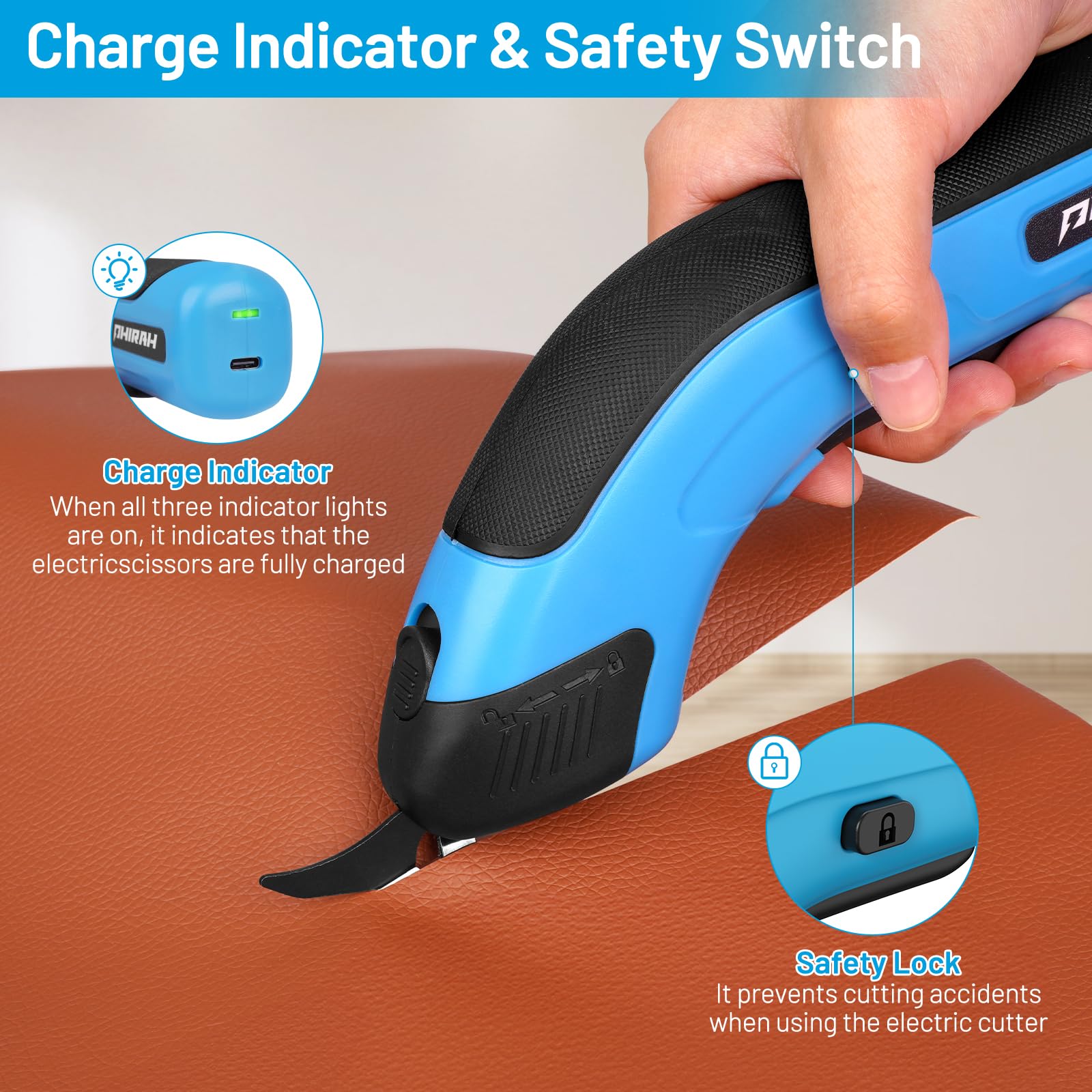PHIRAH cordless electric scissors cutting leather with precise control