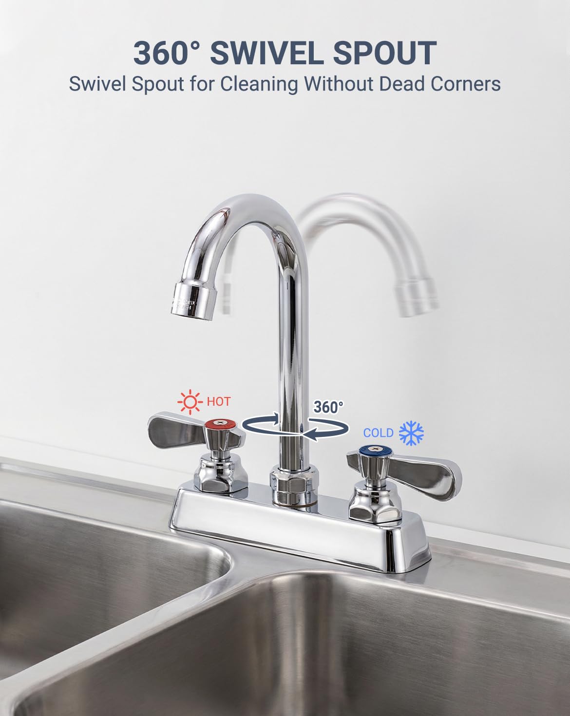 Phivan 360-degree swivel spout reaches every corner of the sink.