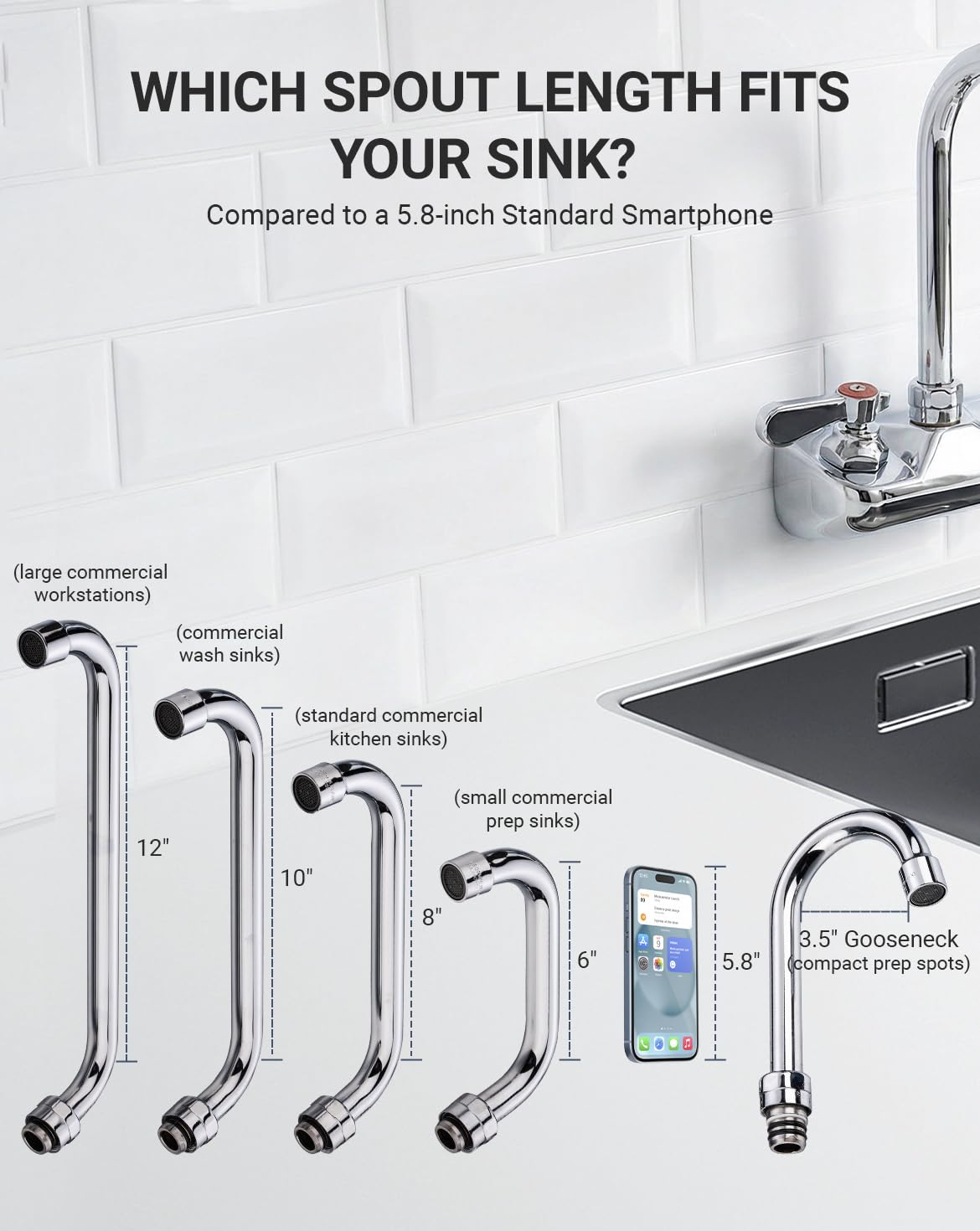 Phivan available fittings and spout lengths for customization