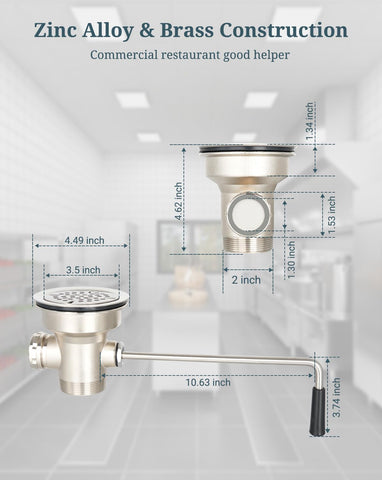Phivan commercial kitchen drain kit with plunger, filters, flanges and handles