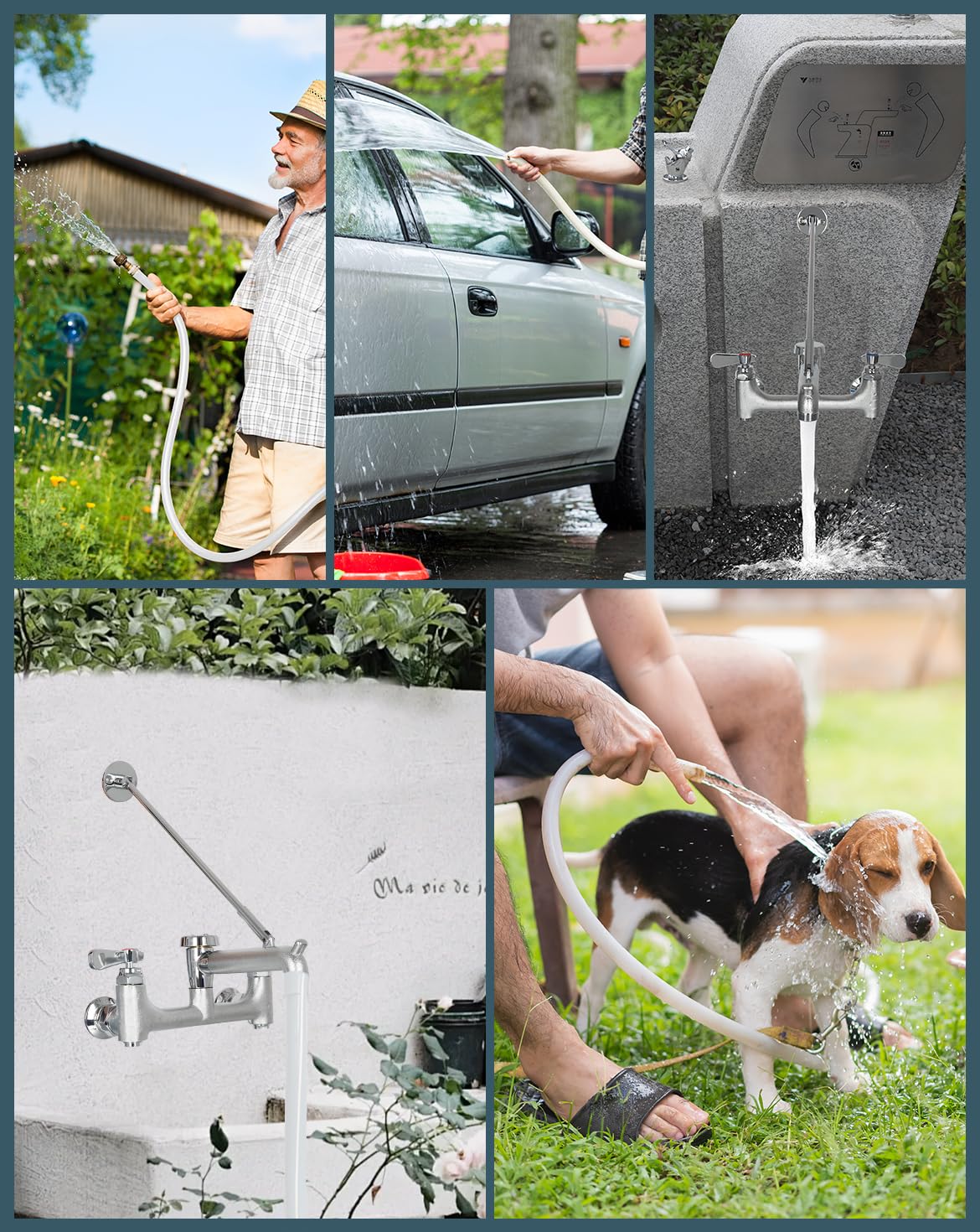 Phivan installation components included for quick faucet setup in garages.