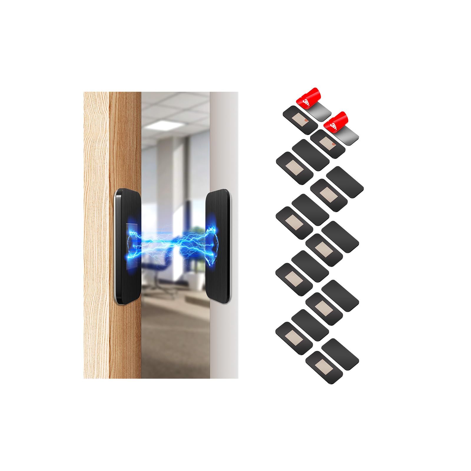 PHIXBEAR 10 pack black magnetic door catch on a slim cabinet door for secure closure.