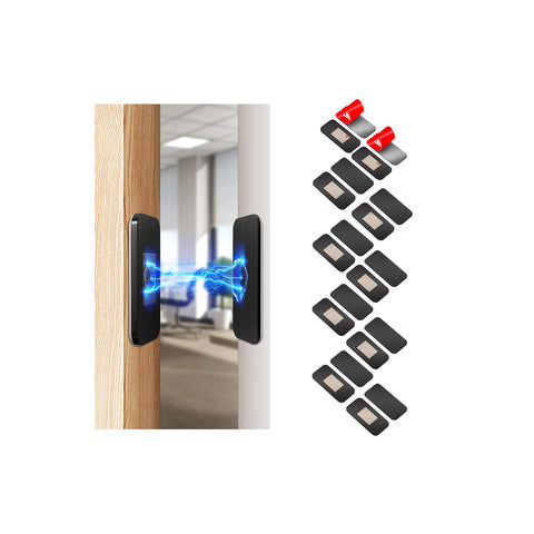 PHIXBEAR 10 pack black magnetic door catch on a slim cabinet door for secure closure.