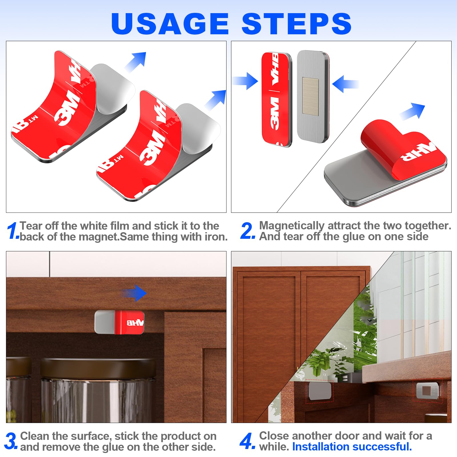 PHIXBEAR adhesive cabinet magnet with drawer latch provides quick, secure mounting.