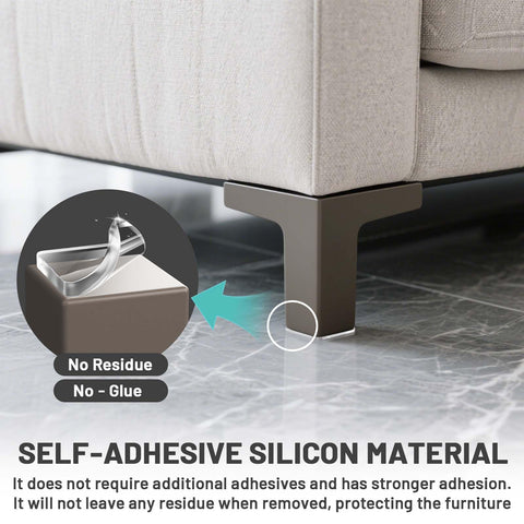 PHIXBEAR self-adhesive silicone pads attached to sofa legs for secure grip.