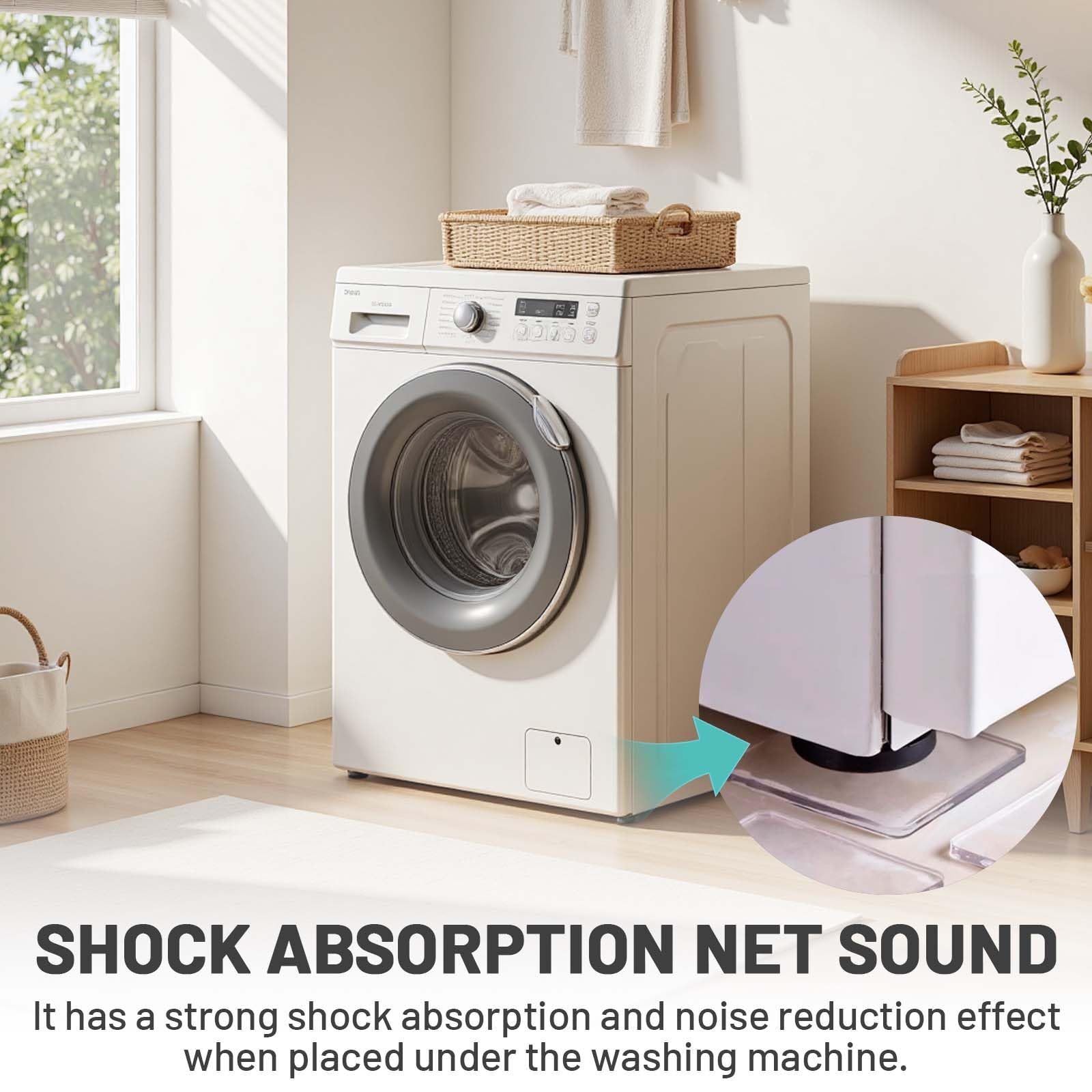 PHIXBEAR shock-absorbing pads reduce vibrations and noise from adjacent appliances.