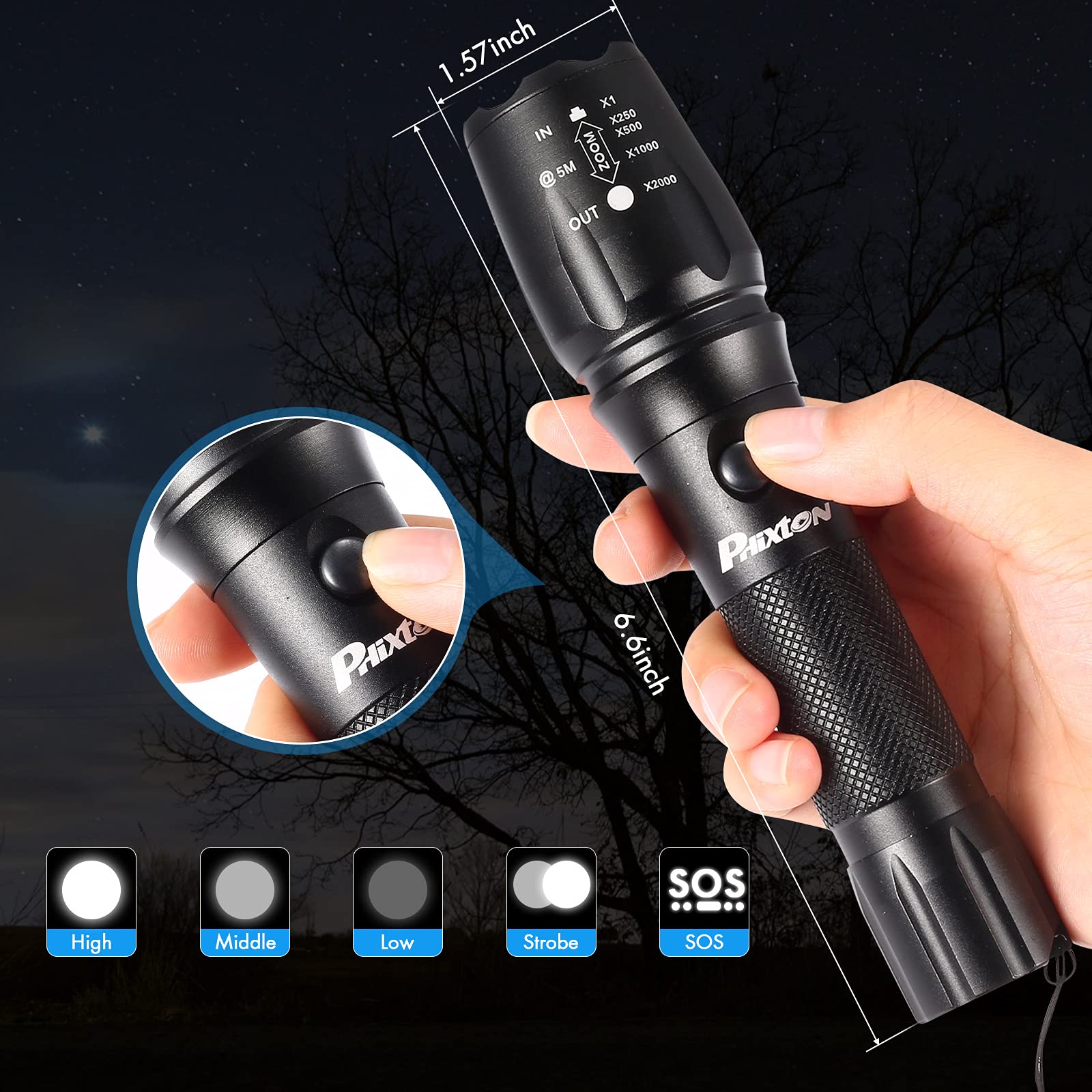 PHIXTON adjustable-focus design lets you switch between spot and flood lighting