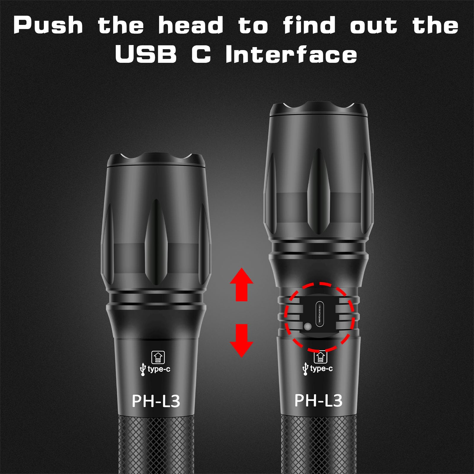 PHIXTON LED flashlight side illumination highlights bright beam for outdoor adventures