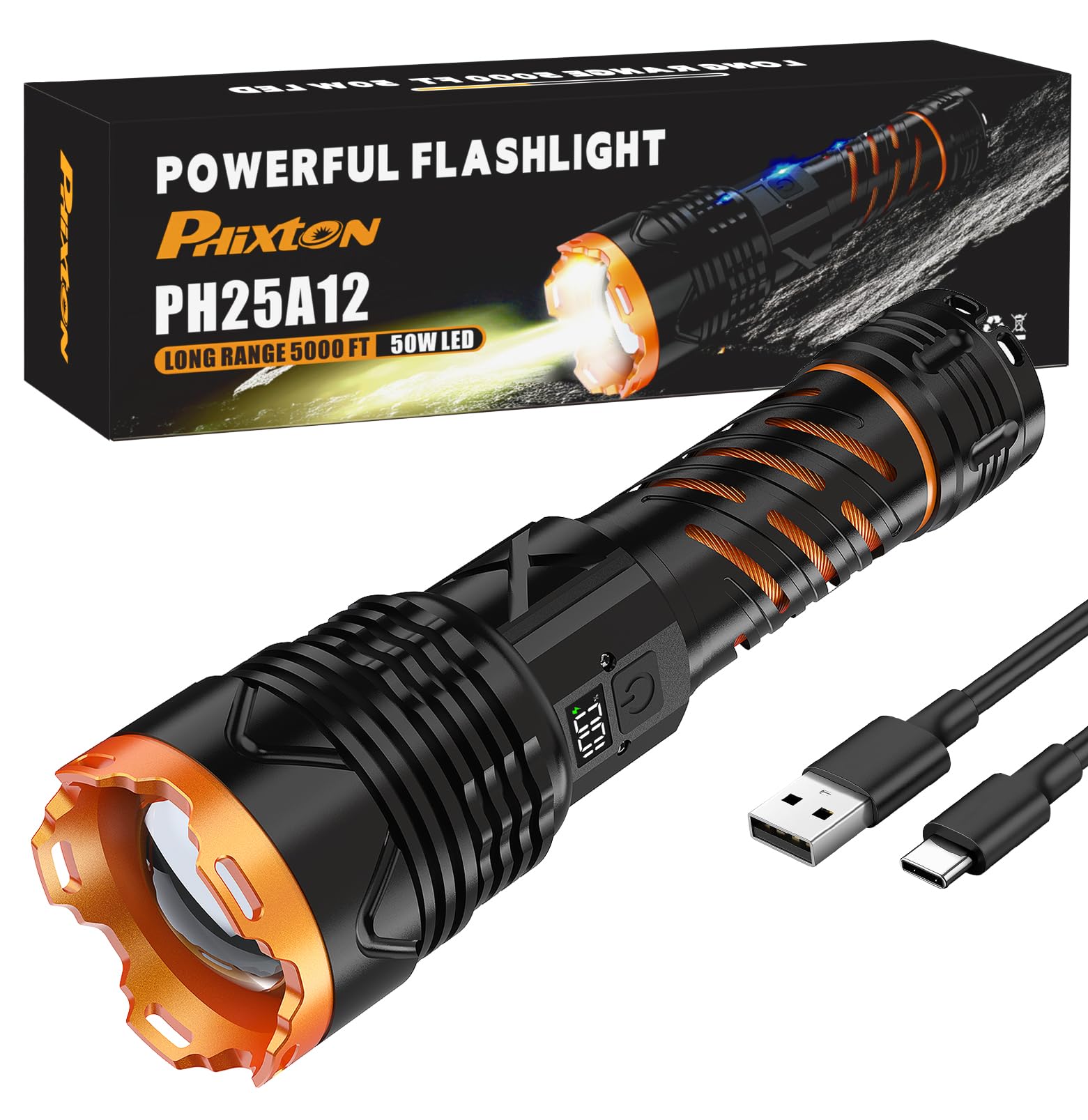 PHIXTON PH25A12 flashlight front view showcases compact design for outdoor use
