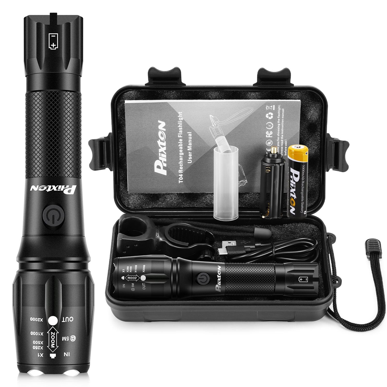 PHIXTON rechargeable flashlight front view shows compact design for daily carry