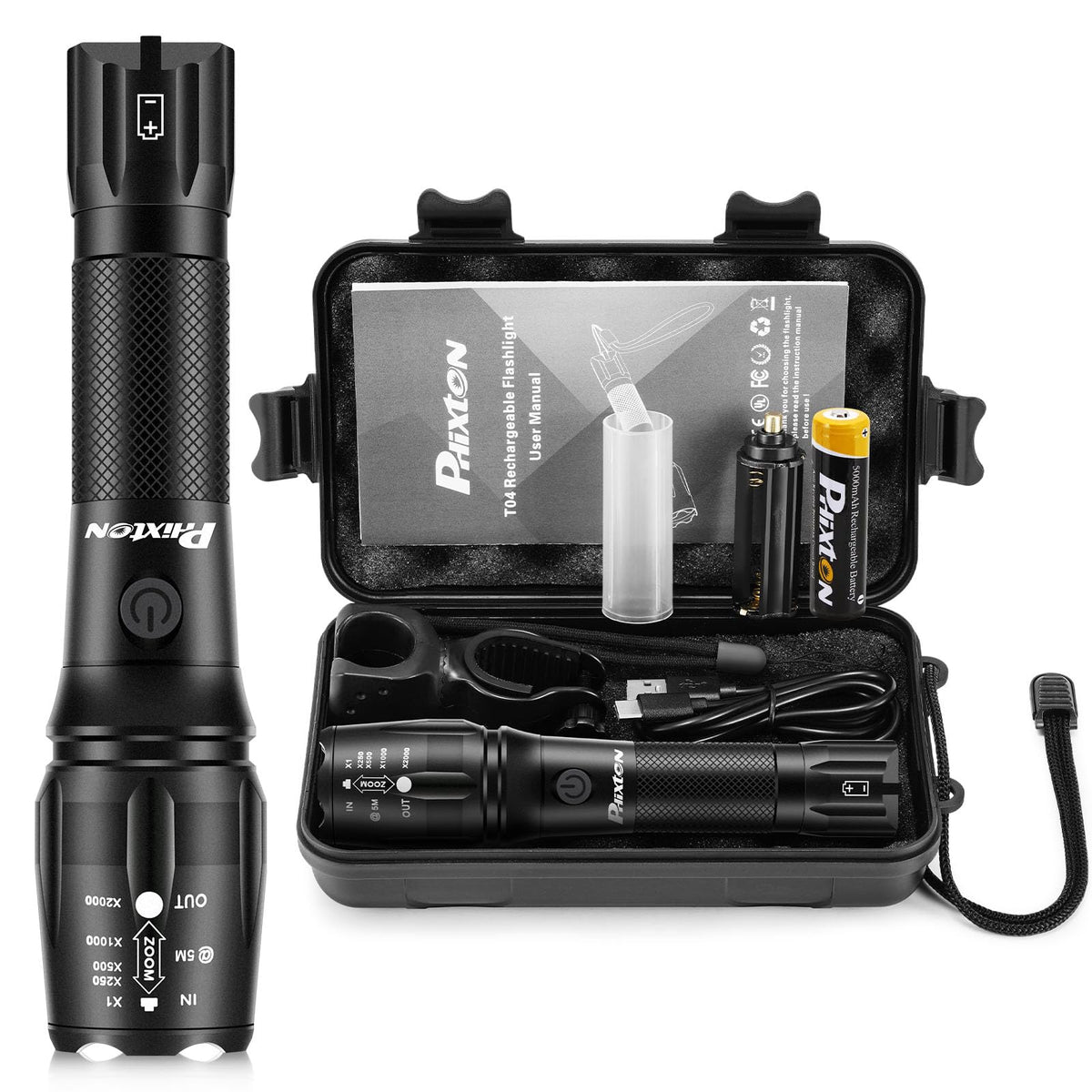 PHIXTON rechargeable flashlight front view shows compact design for daily carry