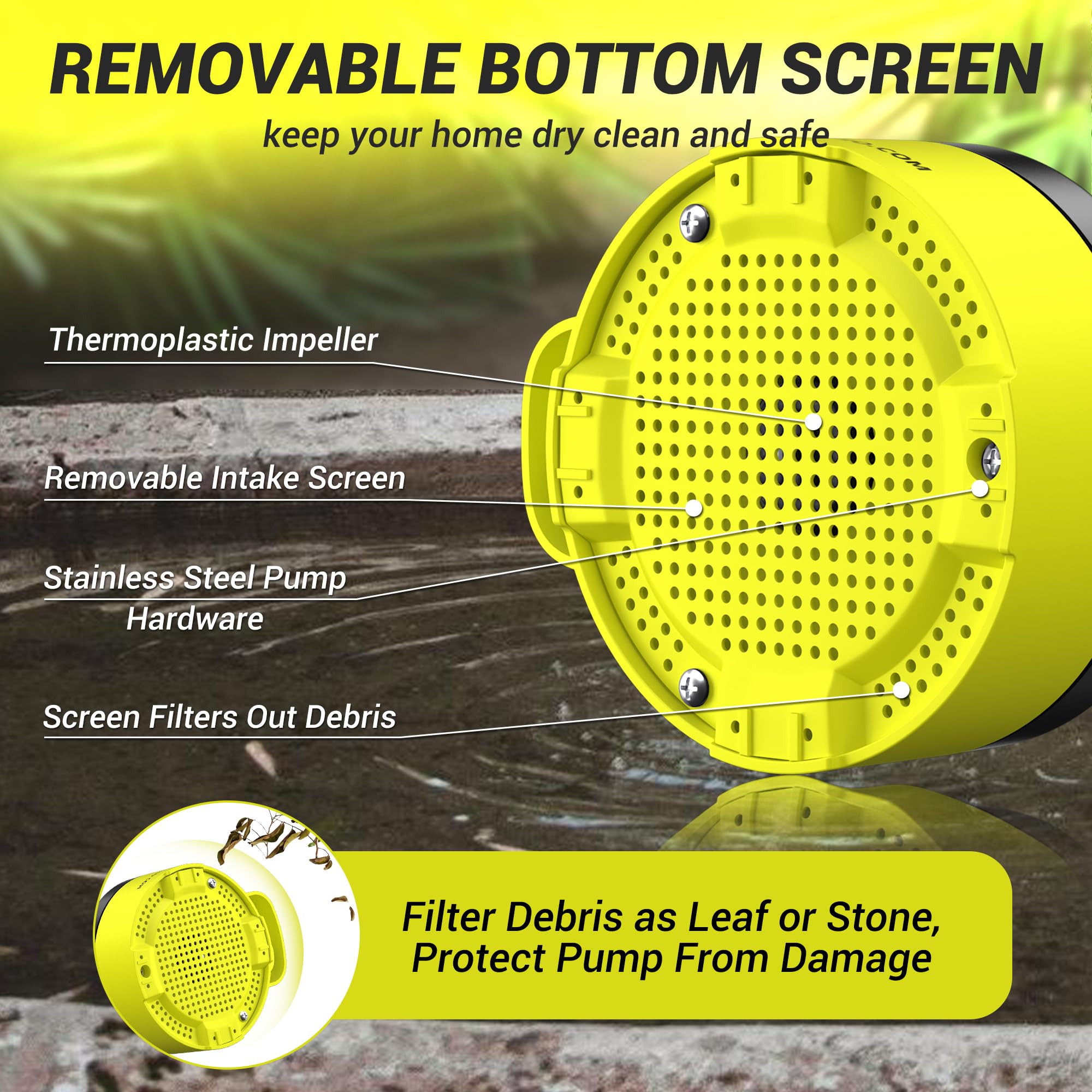 PHLEX PRO 2650 GPH flow powers large water removal tasks.