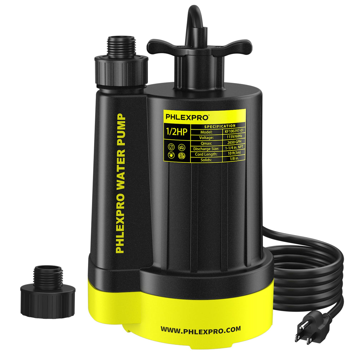 PHLEX PRO sump pump showing high-flow performance for rapid pond transfers