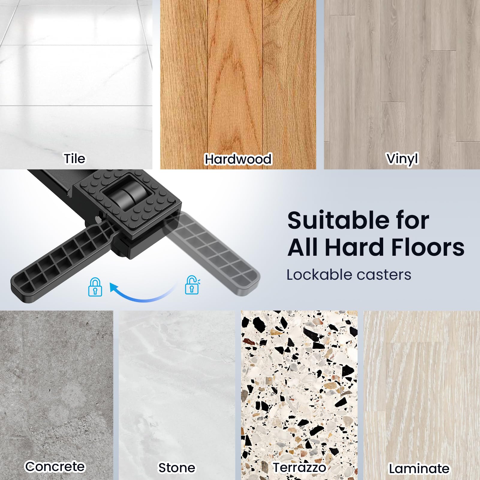 PHOPHO heavy-duty base moves smoothly on hardwood floors.