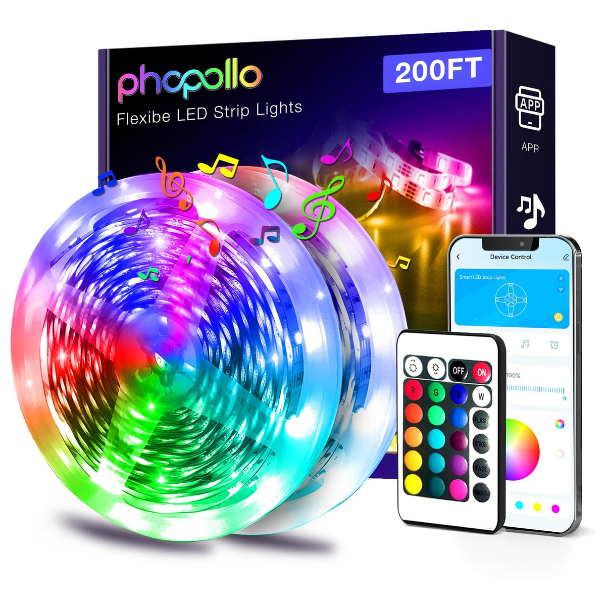 Phopollo bedroom LED lights 200ft create ambient bedroom lighting and party vibes.