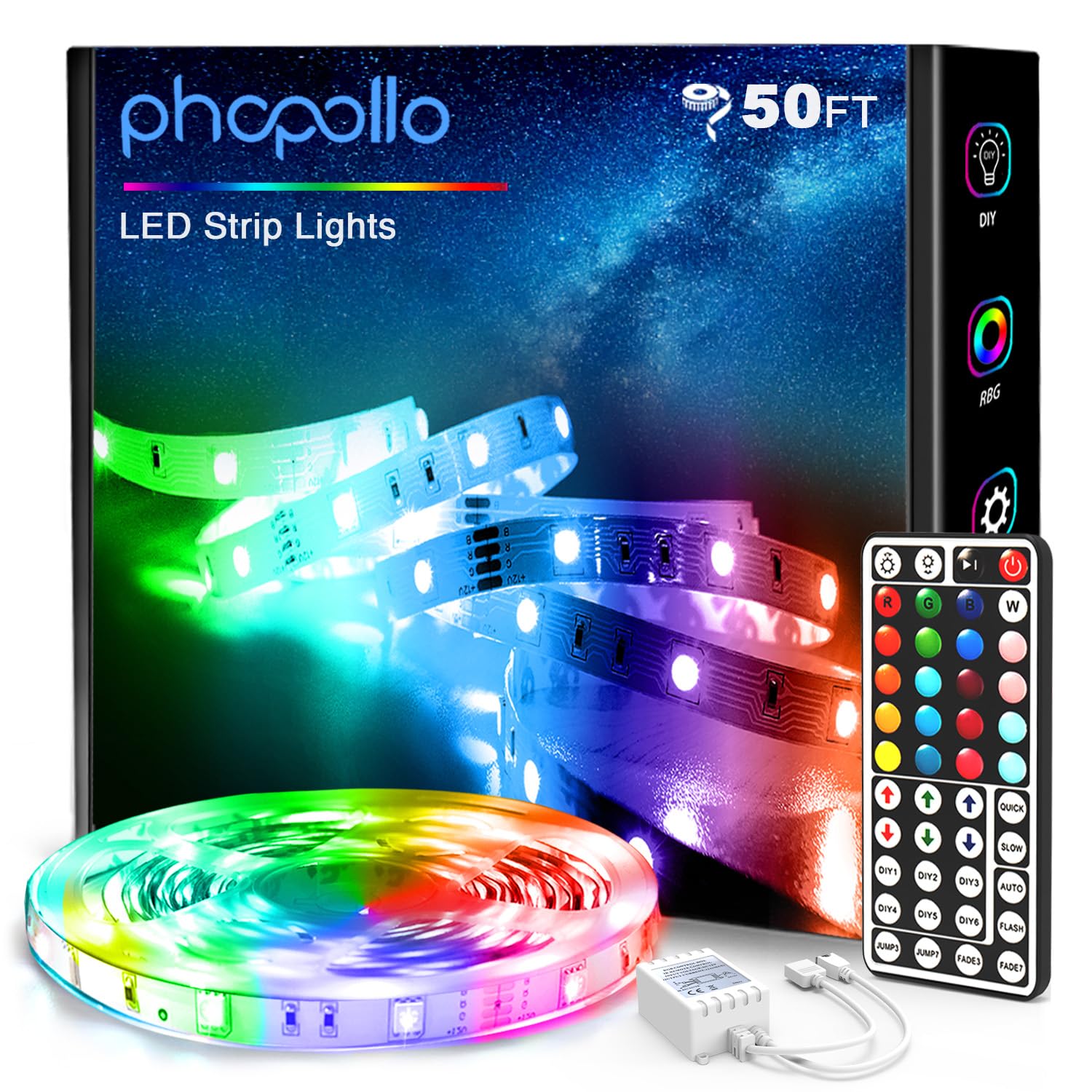 Phopollo bedroom LED strip with vibrant color options.