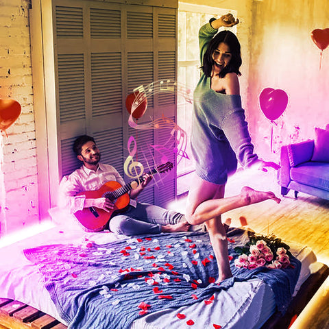 Phopollo ambient bedroom lighting enhances mood and decor.
