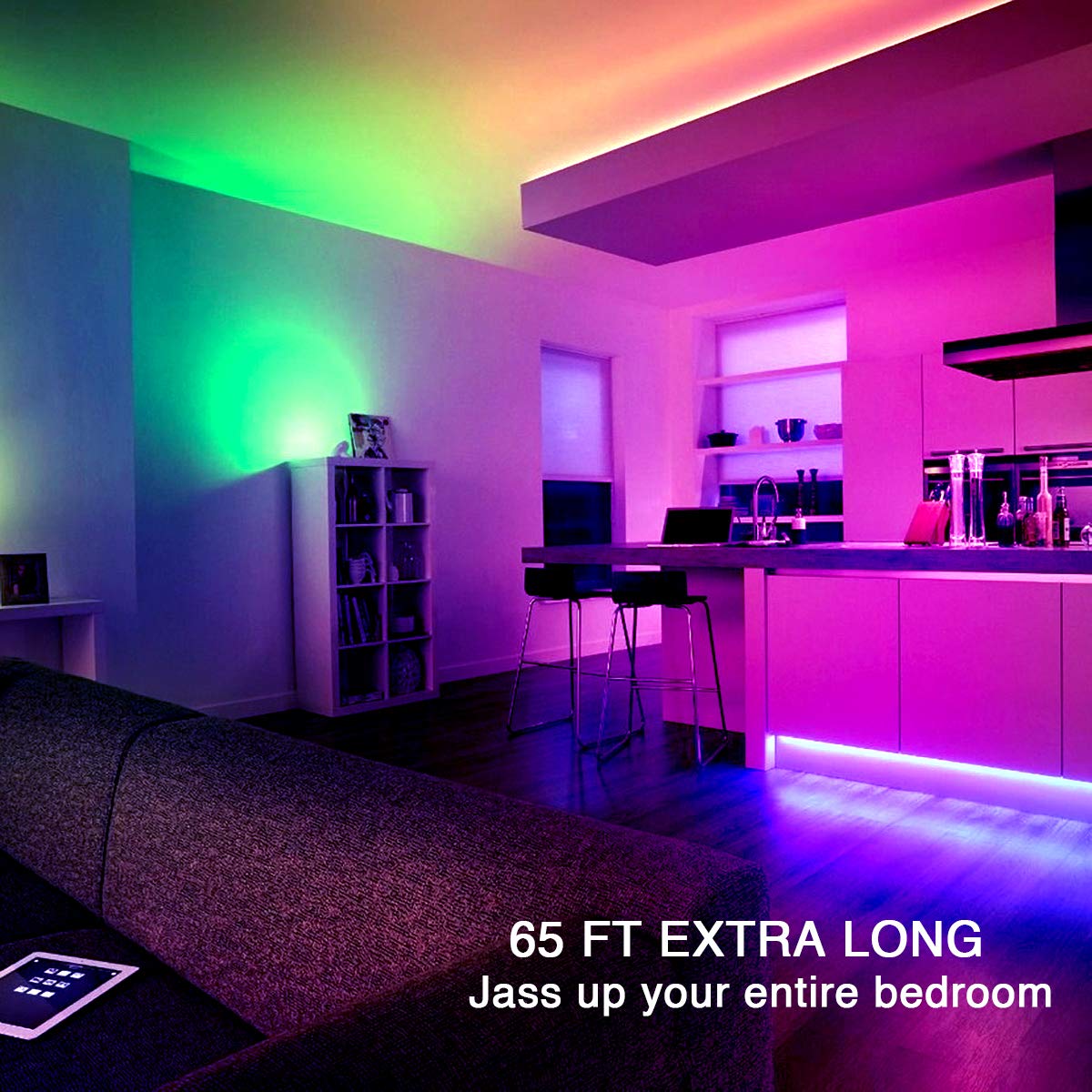 phopollo LED strip strong adhesive backing allows easy mounting