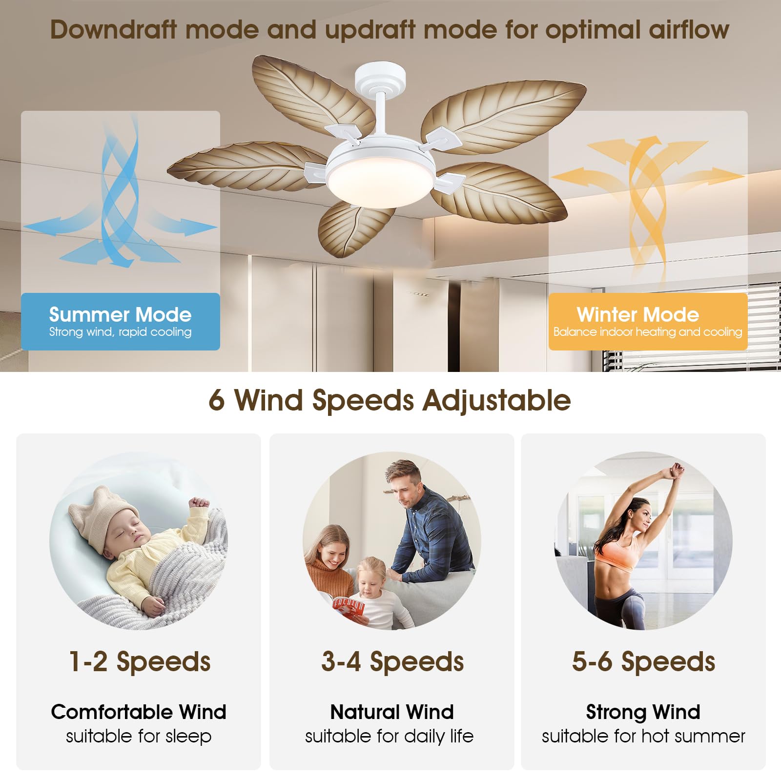 PHORUS 52-inch ceiling fan light assembly illuminated for ambiance