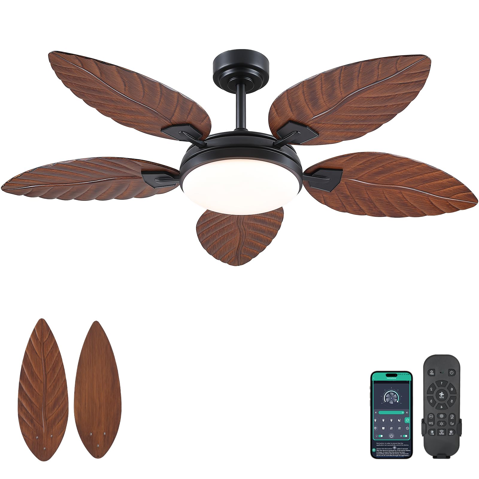 PHORUS 52-inch tropical ceiling fan with palm blades boosts patio airflow