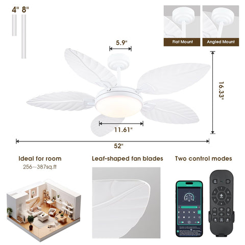 PHORUS palm leaf ceiling fan front view with tropical silhouette