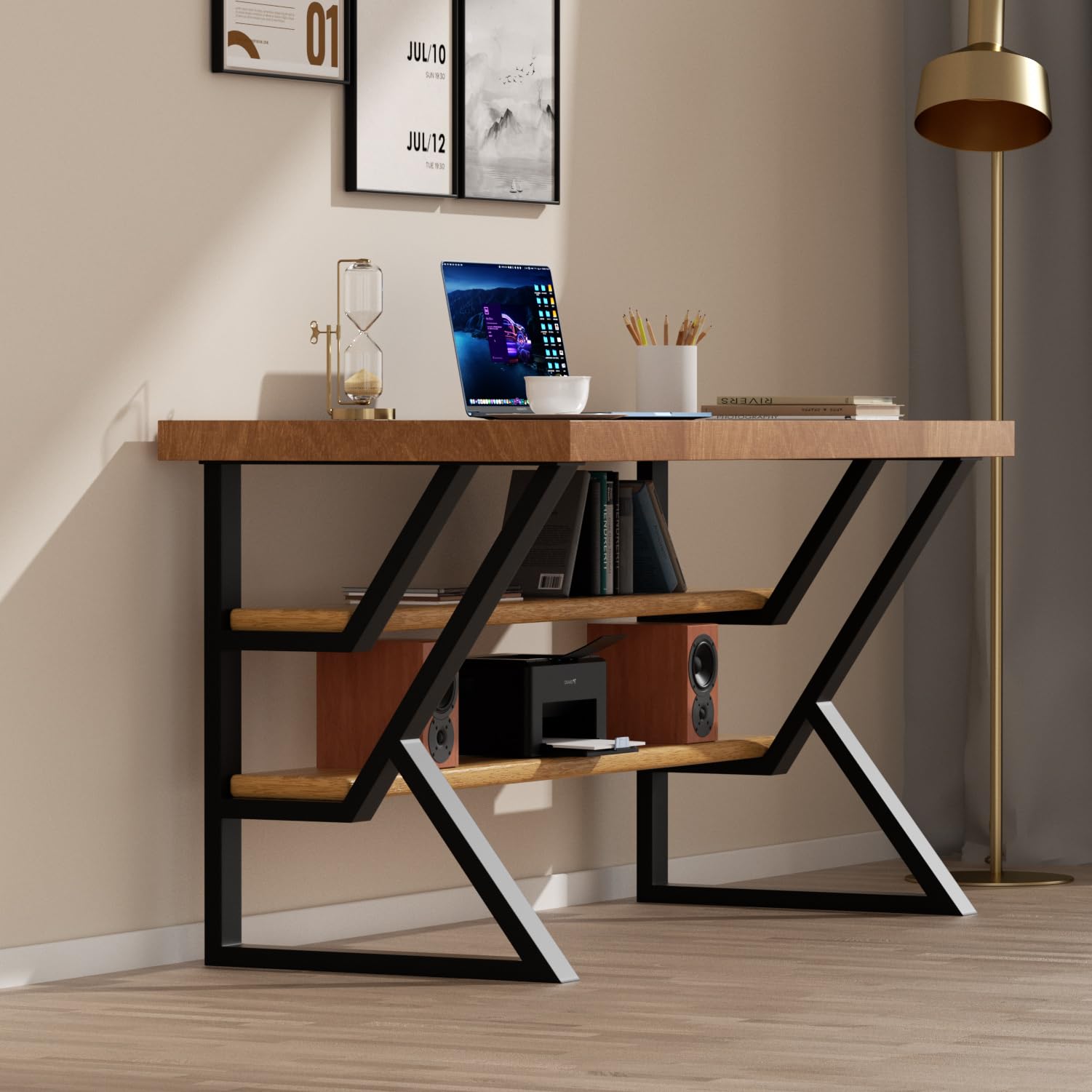 PHWOTAN desk legs in K-shape with black powder coating for modern style.