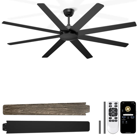 Phylluz 72 inch ceiling fan no lights with remote for powerful airflow in large spaces