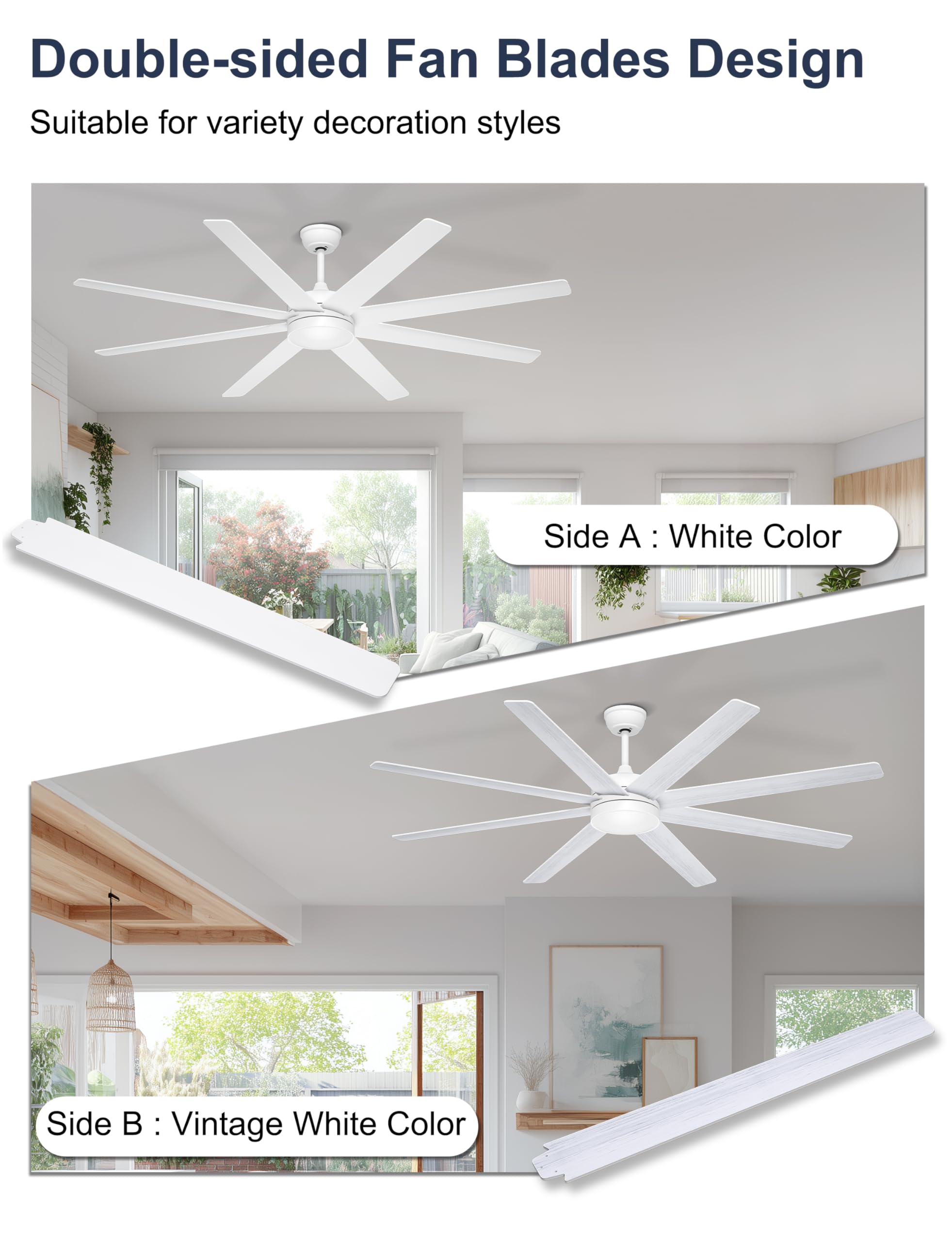 Phylluz eight-blade white ceiling fan delivers strong airflow.