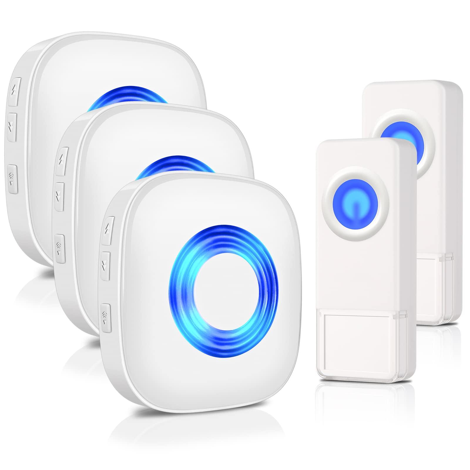 PHYSEN doorbell kit with three receivers, demonstrating broad multi-room coverage.