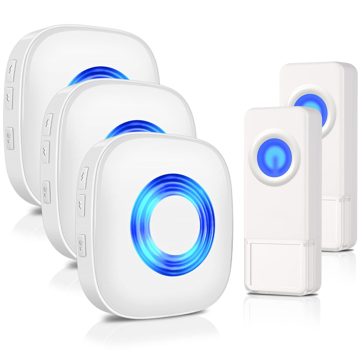 PHYSEN doorbell kit with three receivers, demonstrating broad multi-room coverage.