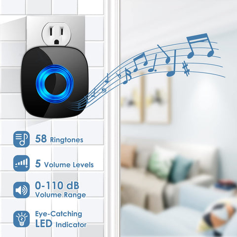 PHYSEN doorbell receiver plugged into outlet delivers instant chimes in any room.