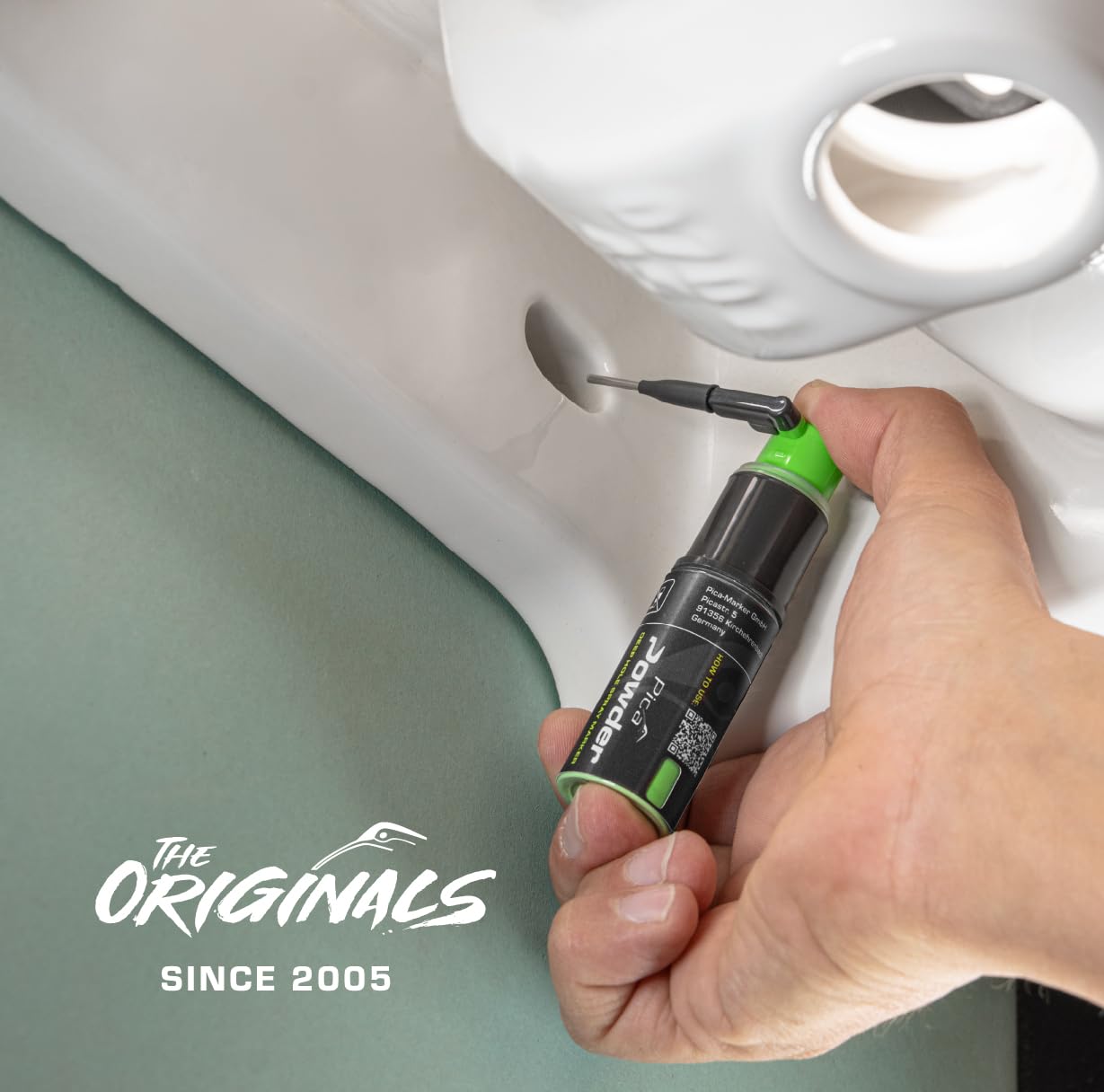 Pica Powder green chalk marks through 3mm holes for accurate drilling alignment.