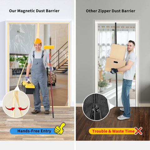 PICK FOR LIFE dust barrier kit transparent plastic panel lets light through while zoning off a room