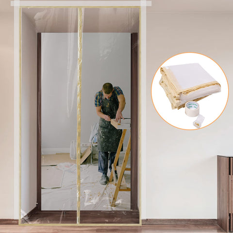 PICK FOR LIFE dust barrier door zipper kit in use, containing dust during remodel.
