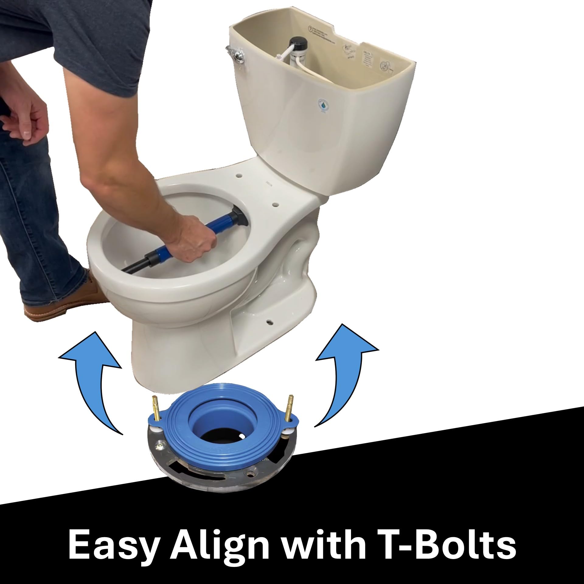 Pick Up Stix toilet setting and carry tool in action during installation.